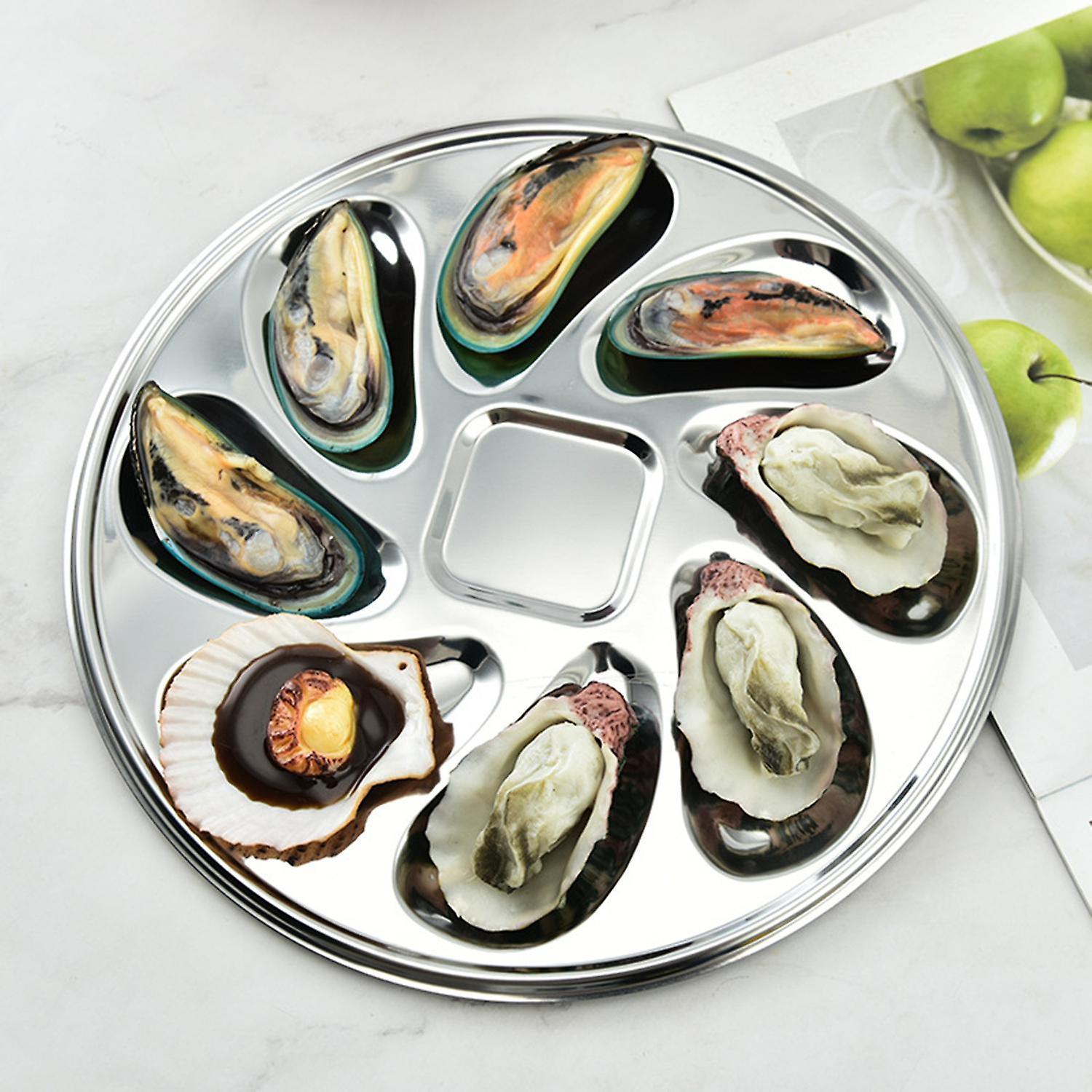 ZHOUBA Seafood Plate Oyster-shaped Grooves 8 Slots Rust Resistance Oyster Serving Plate for Dining Room