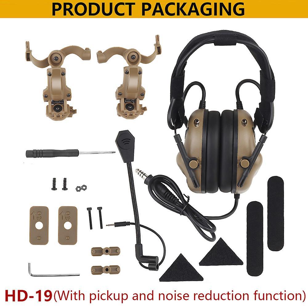 Dinoply Gen 5 Tactical Headset Military Hunting Shooting Noise Cancelling Headphones For Fast Helmet Ops Wendy M-lok Arc Headset HD-19 TAN