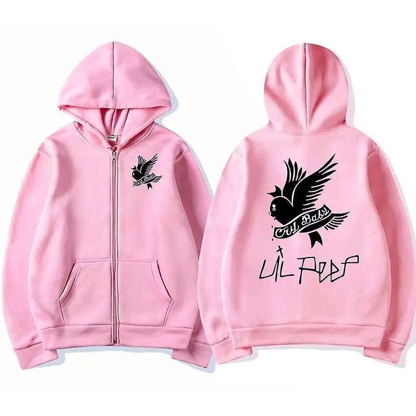 Eccpp Rapper Lil Peep Pullover Zipper Hoodie Men's Hip Hop Fashion Zip Up Sweatshirt Unisex Fleece Coats Oversized Hoodies Streetwear Pink L