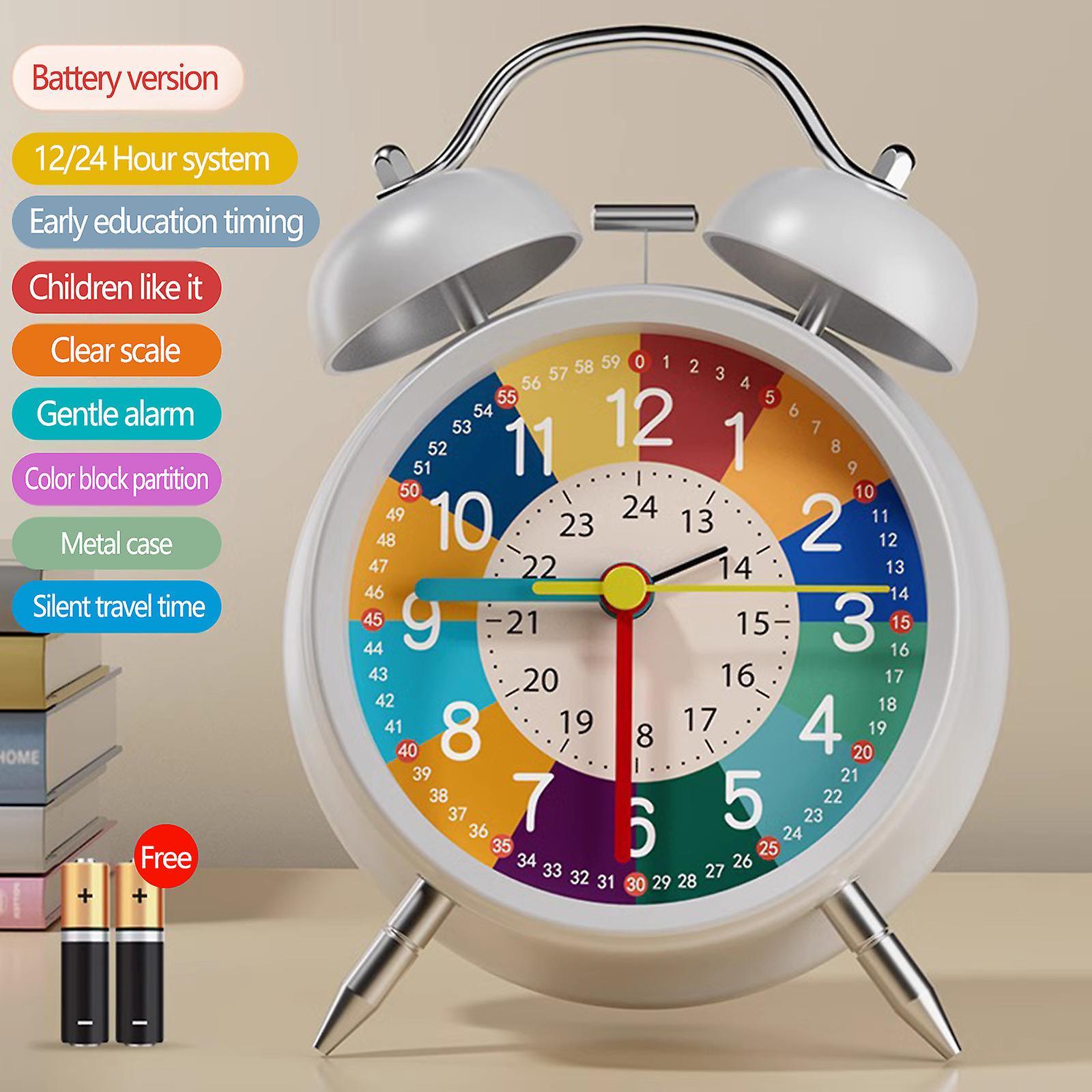 Flye Children's Alarm Clock, Analogue Alarm Clock, No Ticking, Learning Alarm Clock, Children's Quartz Alarm Clock E