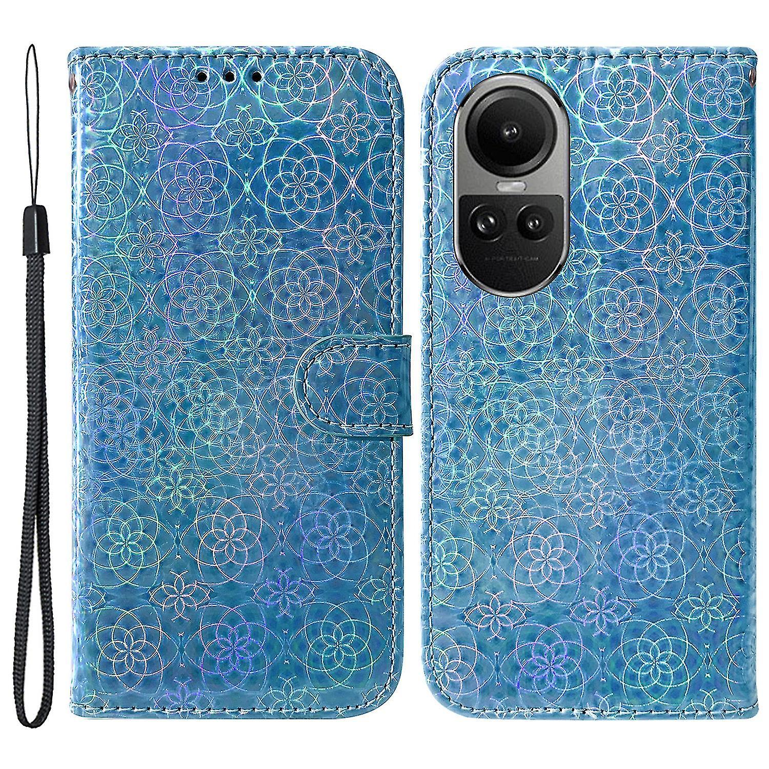 For Oppo Reno10 5g (global) Dazzling Flower Pattern Leather Phone Case Flip Wallet Stand Cover Banmo Blue