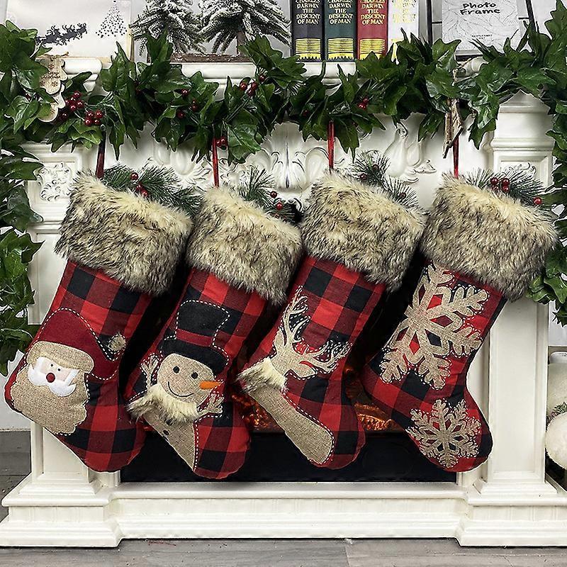 Phwj Christmas Stockings, Set of 4 Personalized Christmas Stockings, Christmas Stockings to Hang Santa Claus Reindeer Snowman Chimney Tree for Chri...