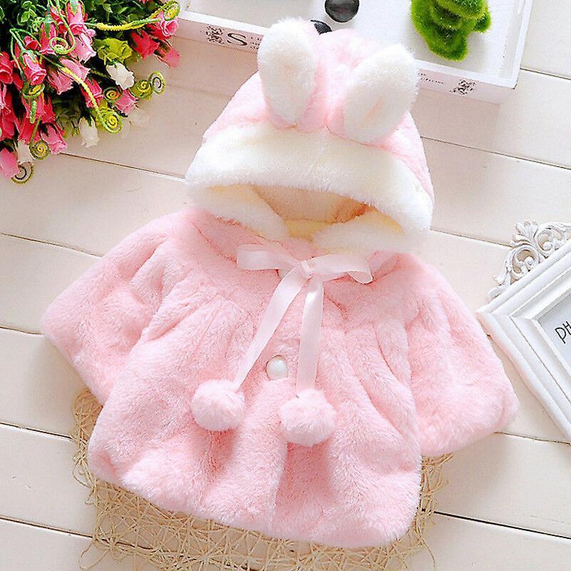 Slowmoose Rabbit Ears Design, Fur Warm Coat For Newborn Baby Pink 6M