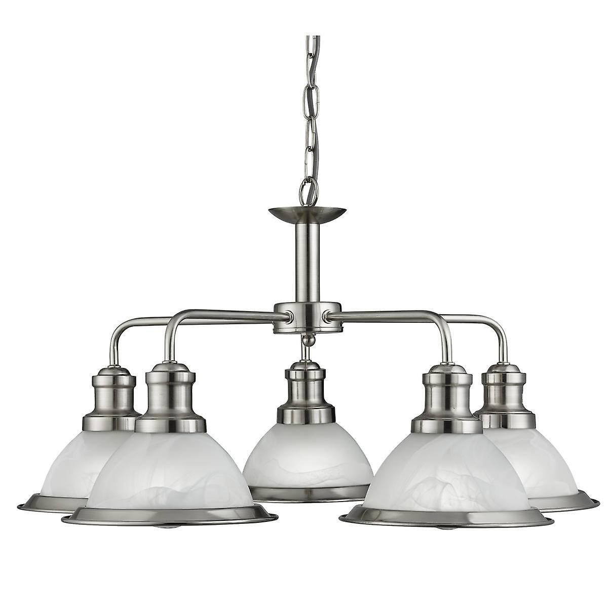 Searchlight Lighting Bistro 5 Light Multi Arm Ceiling Pendant Satin Silver, Acid Glass, E27