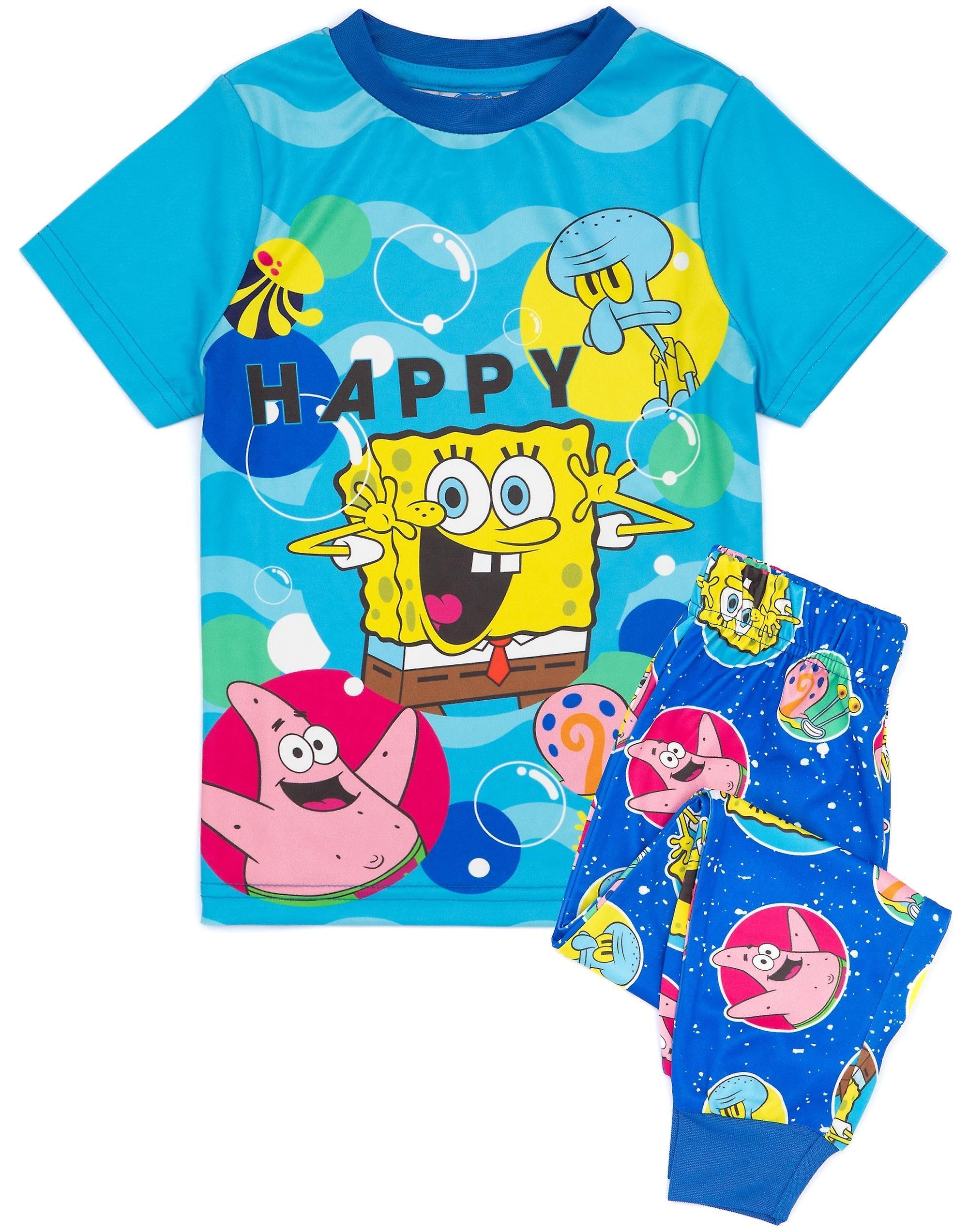 SpongeBob SquarePants Boys Short Sleeve Long Leg Pyjama Set Blue 7-8 Years