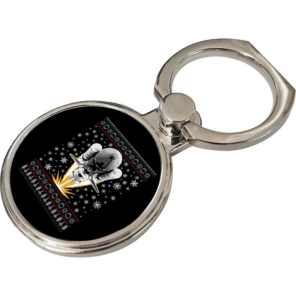 NASA Shuttle Launch Christmas Knit Pattern Phone Ring Black 3.5cm x 4.5cm