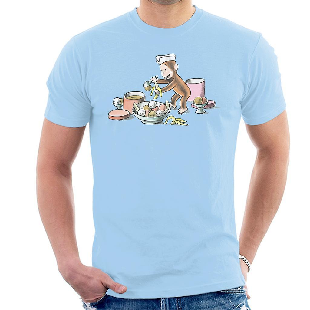 Curious George Ice Cream And Bananas Men's T-Shirt Sky Blue Small