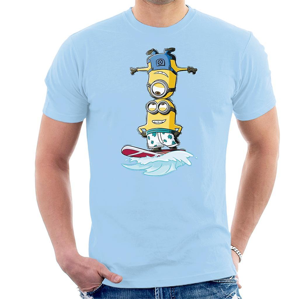 Despicable Me Minions Head Surfing Men's T-Shirt Sky Blue Medium