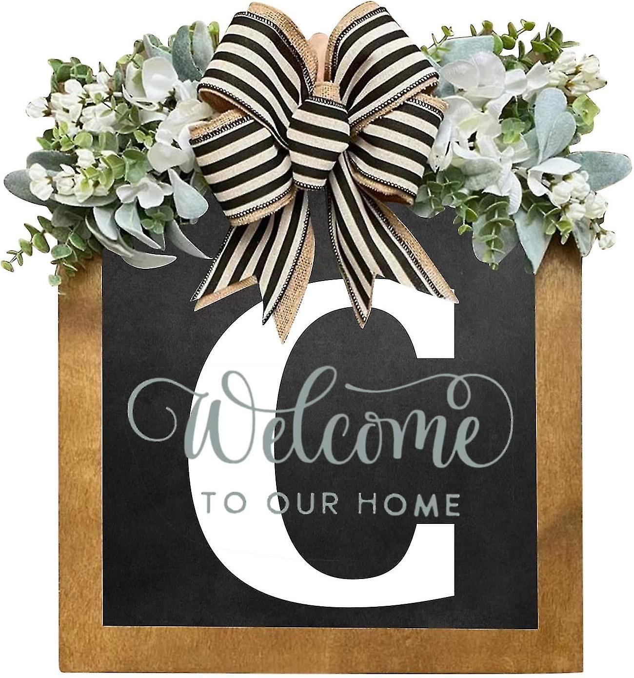 Tianzun Unique Last Name Year Round Front Door Wreath With Bow, 16" Welcome Sign Garland Creative 26 Letter Farmhouse Wreath C