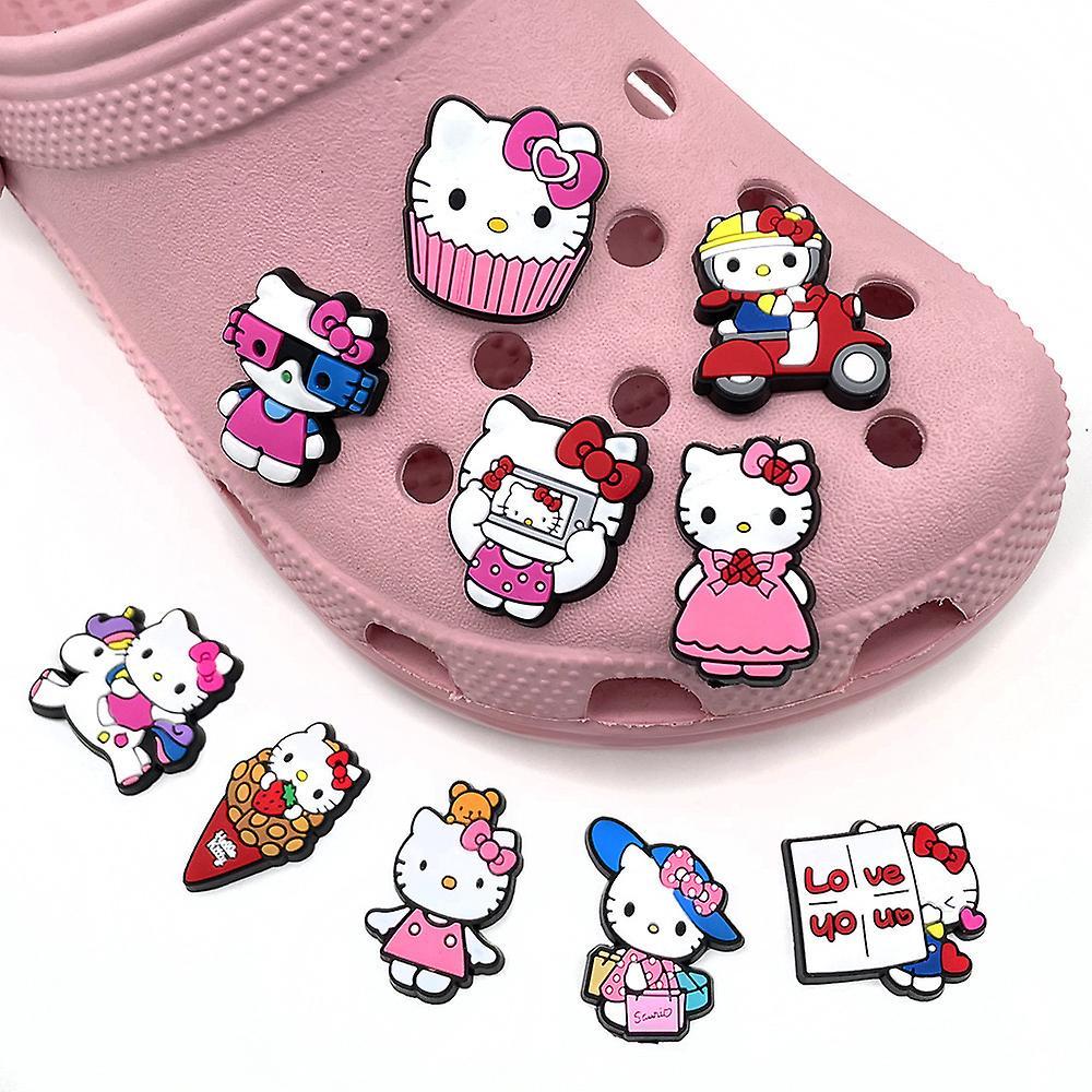 Vicbuy 10pcs Hello Kitty Series Cute Cartoon Beach Shoes Charms For Crocs Clog Sandals Decoration Accessories Gifts