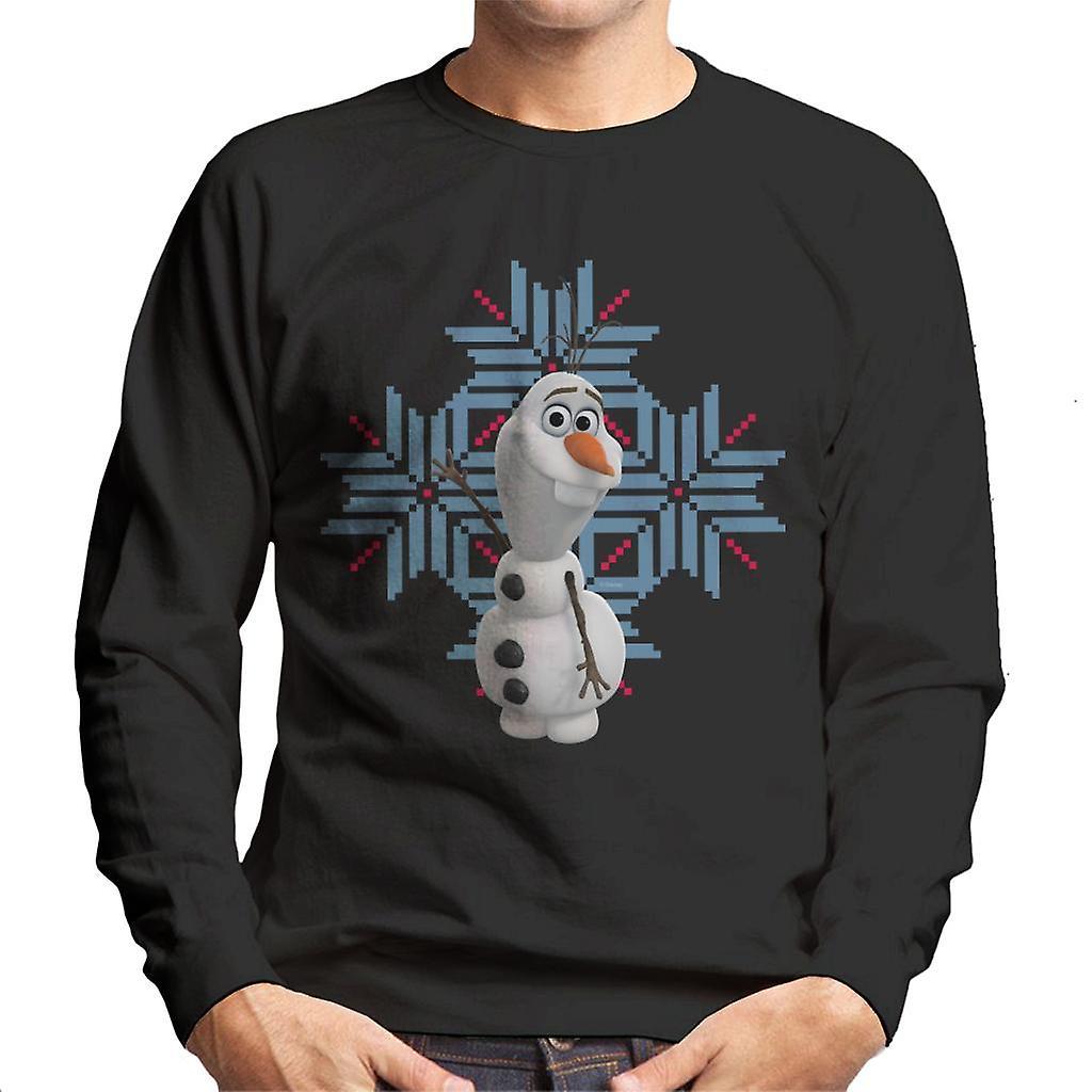 Disney Frozen Olaf Snowflake Background Design Men's Sweatshirt Black X-Large