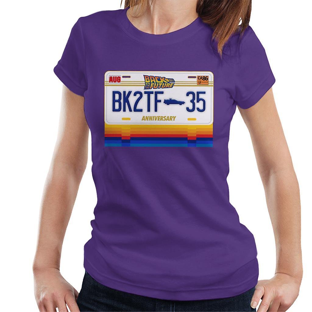 Back to the Future 35th Anniversary License Plate Design Women's T-Shirt Purple Medium