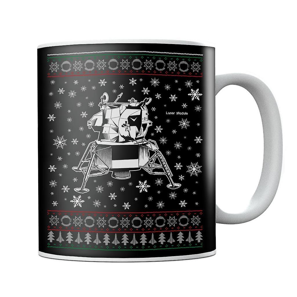 NASA Apollo Lunar Module Christmas Knit Pattern Mug Black 10oz