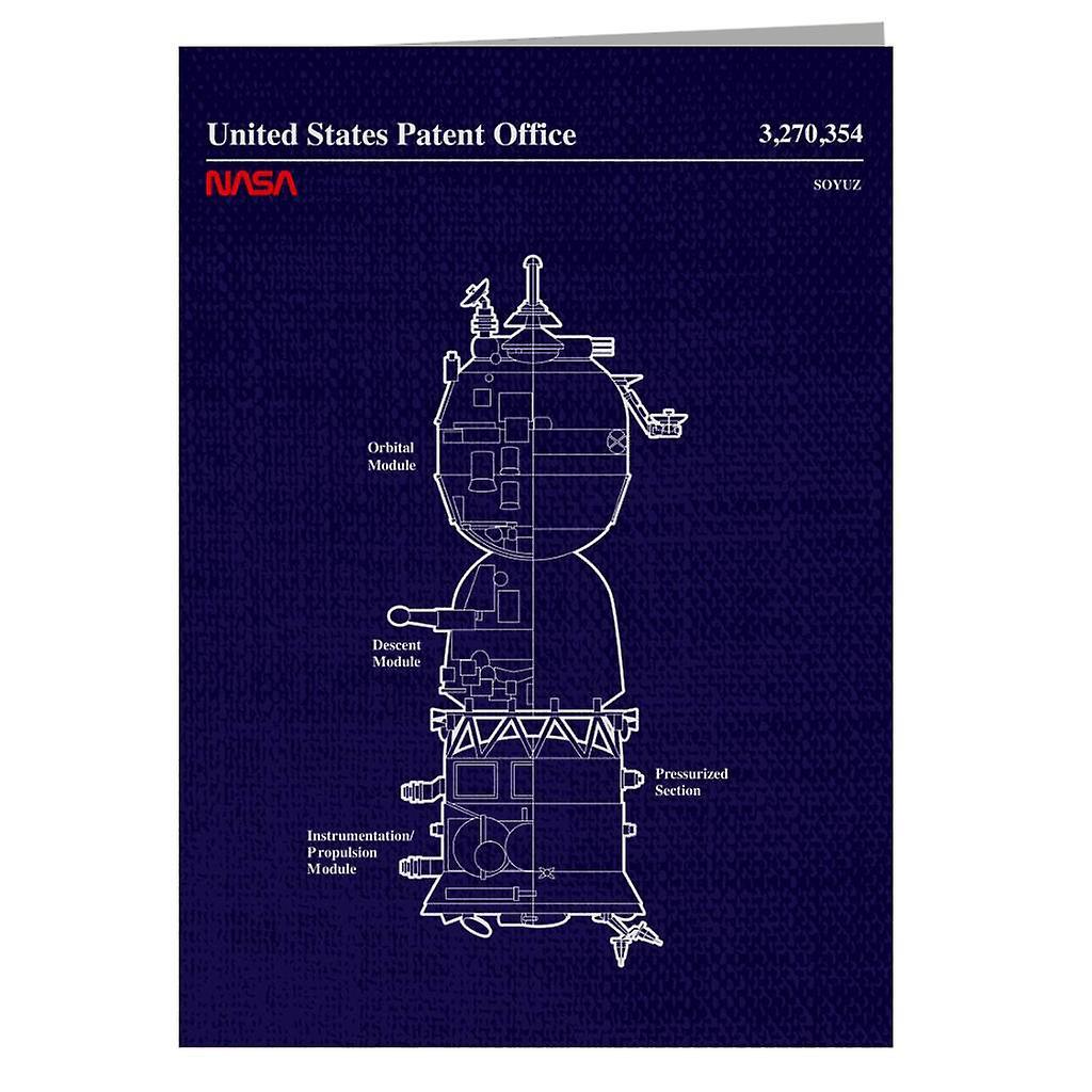 NASA Soyuz Spacecraft Blueprint Greeting Card Navy Blue 14.5 x 21cm