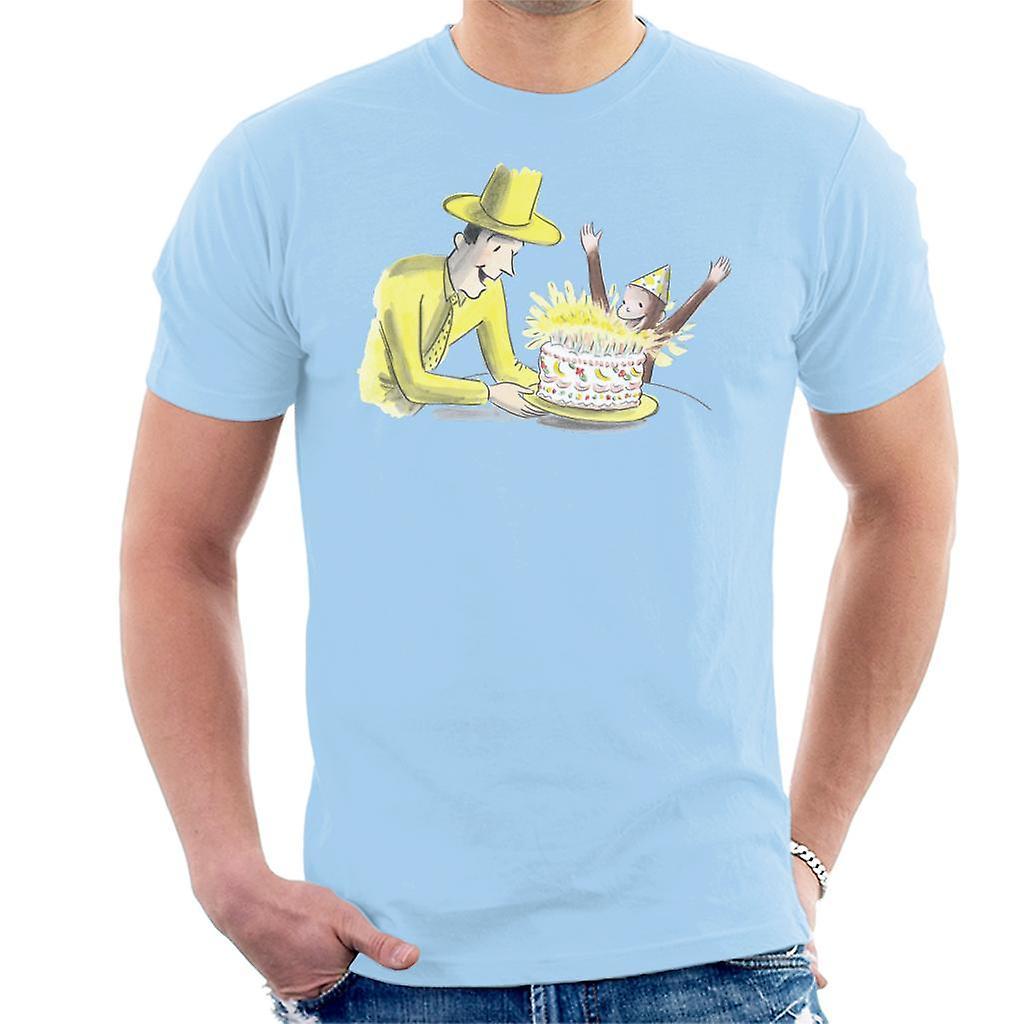 Curious George Birthday Cake Men's T-Shirt Sky Blue Medium