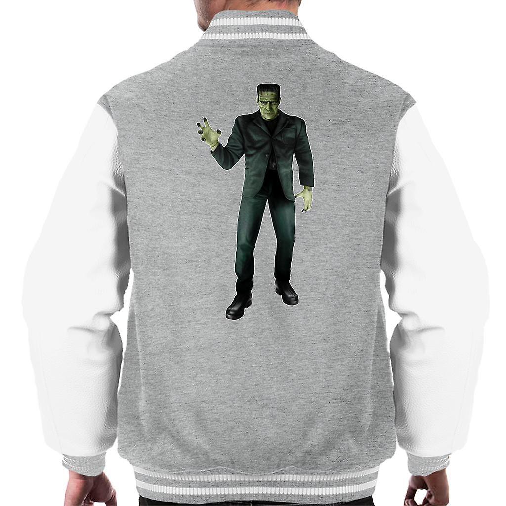 Frankenstein Monster Pose Men's Varsity Jacket Heather Grey/White X-Large