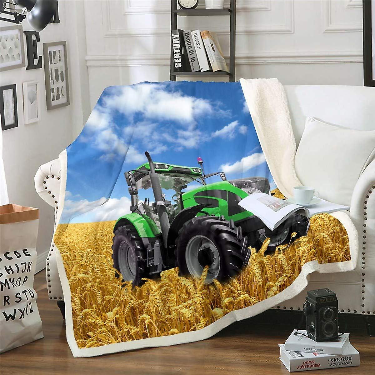 Kerota Tractor Plush Blanket Specialized Machinery Sherpa Blanket Heavy Machinery Cars Fleece Throw Blanket For Kids Adults Farmhouse Theme Fuzzy B...