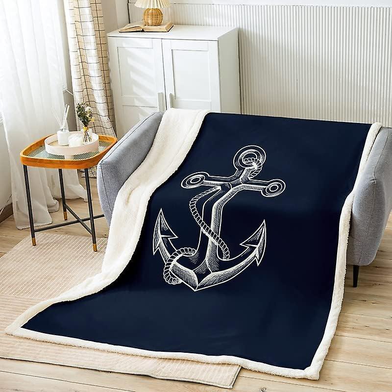 Kerota Nautical Sherpa Blanket Anchor Decor Fleece Throw Blanket for Bed Sofa Kids Teens Room Decor Ocean Coastal Plush Blanket Sea Adventure Fuzzy...