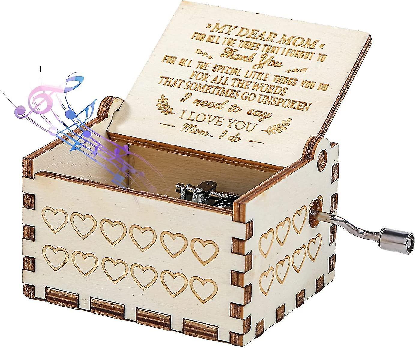 Tianzun Mum Birthday Gifts, Wood Music Box Hand Crank Music Boxes You Are My Sunshine, Vintage Engraving Music Box Gifts