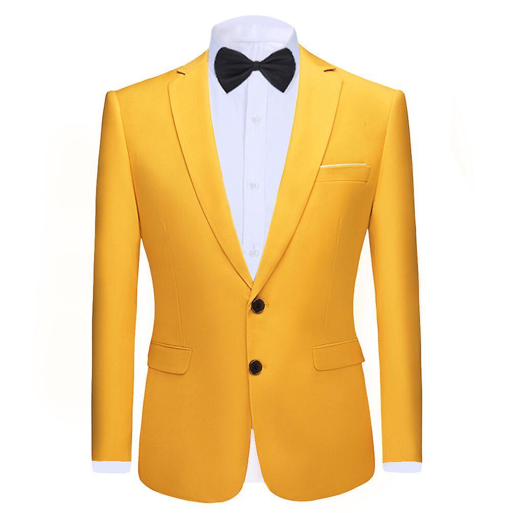 YOUTHUP Mens Slim Fit Blazer 2 Button Classic Business Wedding Suit Jacket and Bowtie Yellow M