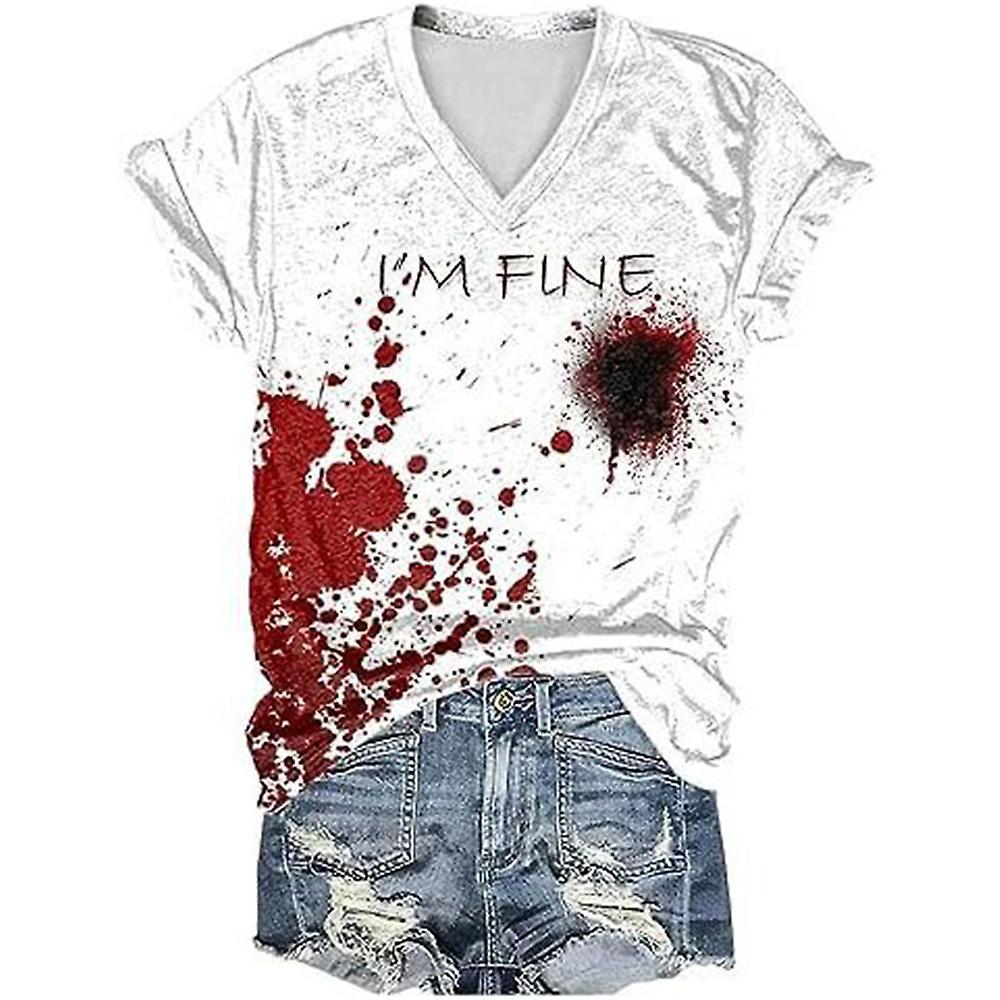 Waidfu I'm Fine Bloody T-Shirt Perfect for Halloween Costume Humor Funny Bloodstained Q5 XL