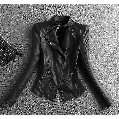 Barsinfi New Slim Casual Ladies Leather Jacket Wen Collar Short Black Leather Coat Spring And Autumn Suede Coat S