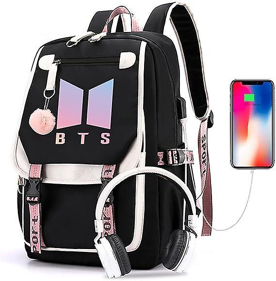 Ubiuo Kpop Bts School Backpack Merchandise, Features Usb And Audio Cable Interface Breakers, Suitable For Students, Bts Laptop Backpacks And Casual...