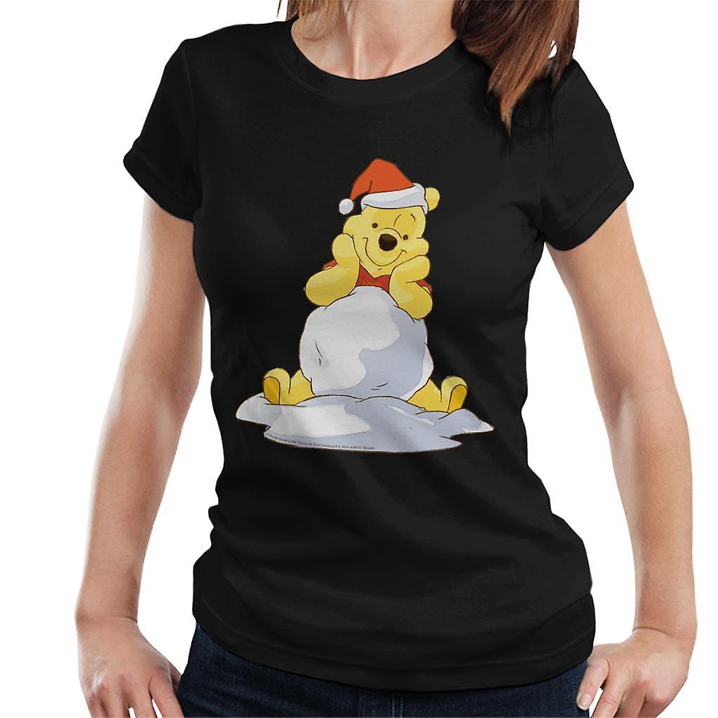 Disney Christmas Winnie The Pooh In The Snow Women's T-Shirt Black XX-Large