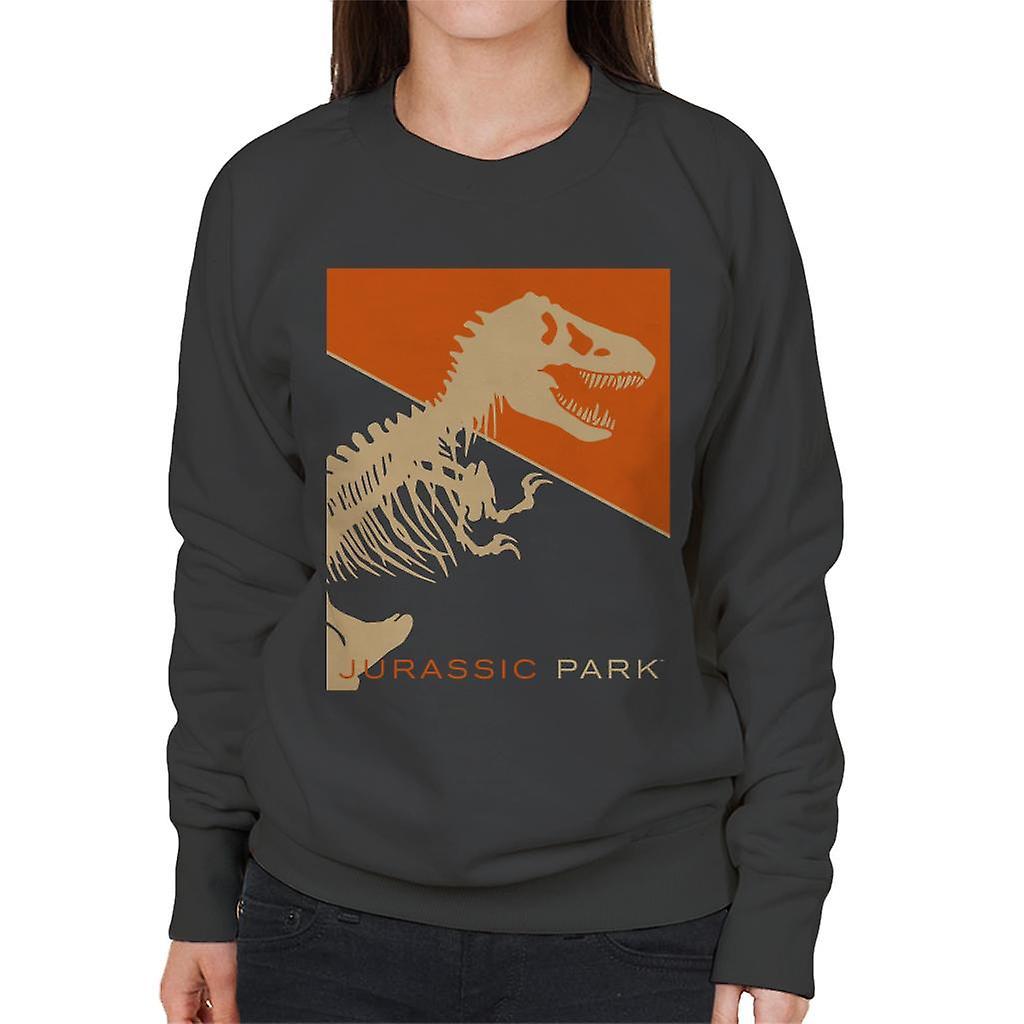 Jurassic Park T Rex Skeleton Orange Background Women's Sweatshirt Charcoal XX-Large