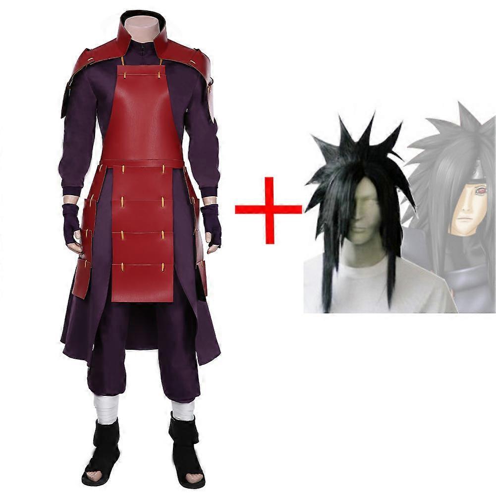 Redkid Anime Uniform Uchiha Madara Cosplay Battle Suit Halloween Party Full Set  wigs Costume Retro uniform Battle costumes costumes wig set M