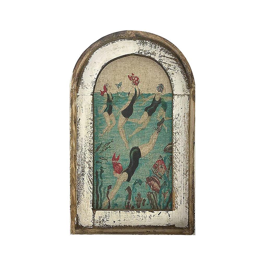 unbrand Swimming Wall Art Bathroom Decoration Wooden Plane Printing Painting Modern Wooden Frame Fake Window Hanging Sign Statue