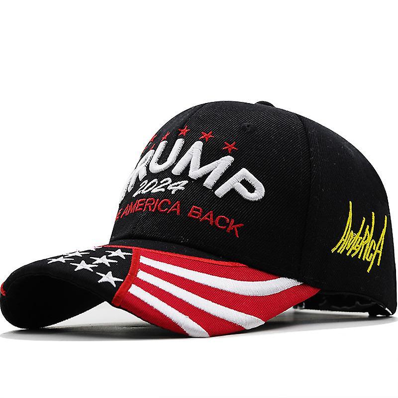 Unbrand Embroidery Donald Trump 2024 Hat Usa Flag Great Again President Baseball Hats Black 1pc