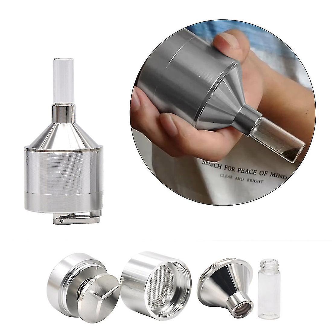 Cryin Metal Powder Grinder Hand Mill Funnel With Snuff Glass Bottle 1pc