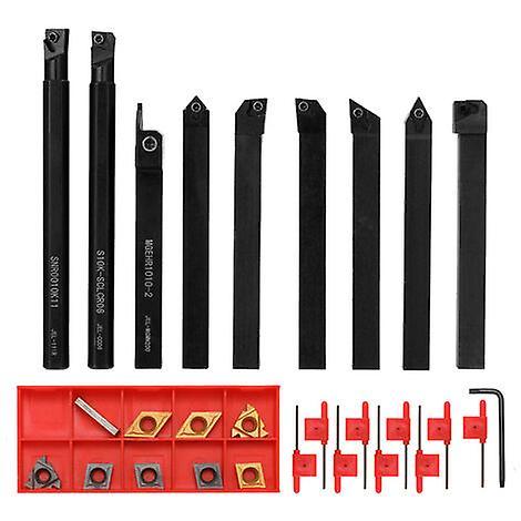 Asygv 9pcs Turning Tool Set High Hardness Metal Milling Cutter Lathe Tool Holder CNC with Cleat 10mm Blade