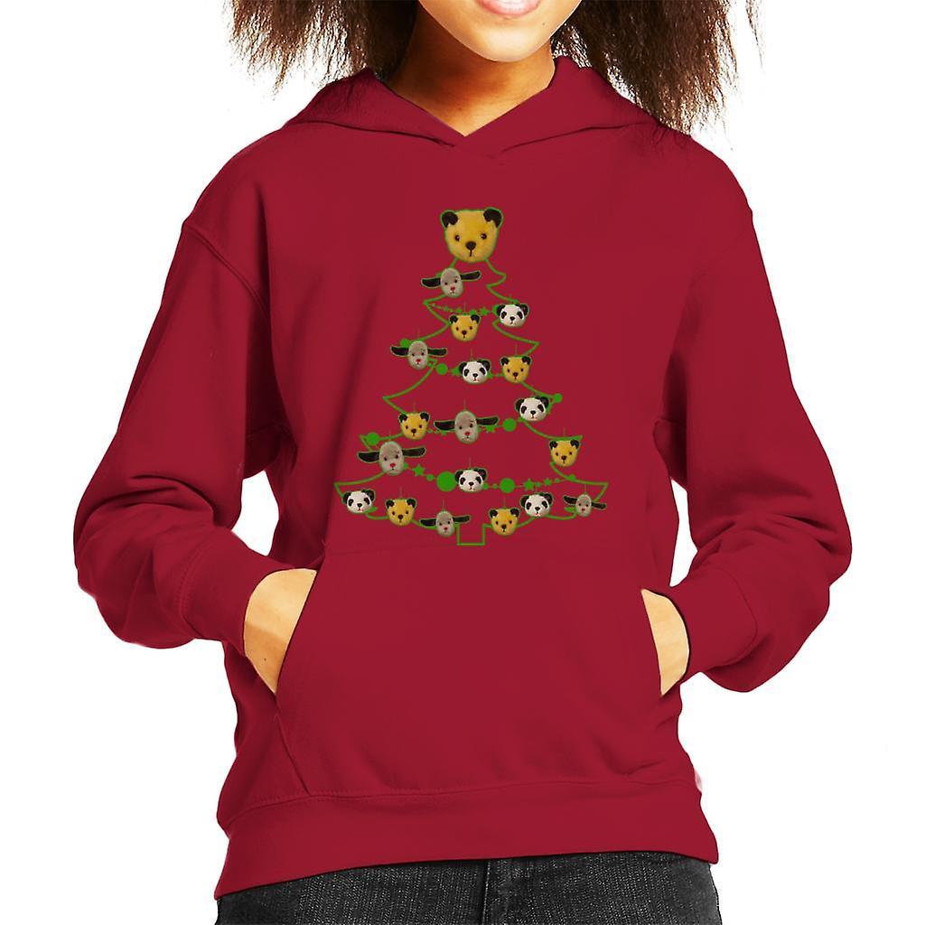 Sooty Christmas Tree Green Silhouette Kid's Hooded Sweatshirt Cherry Red Medium (7-8 yrs)