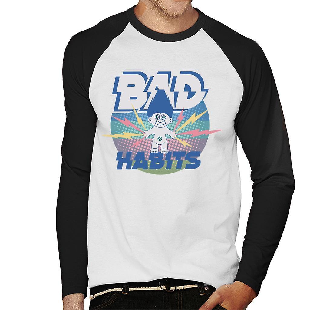 Trolls Bad Habits Lightning Men's Baseball Long Sleeved T-Shirt White/Black Medium