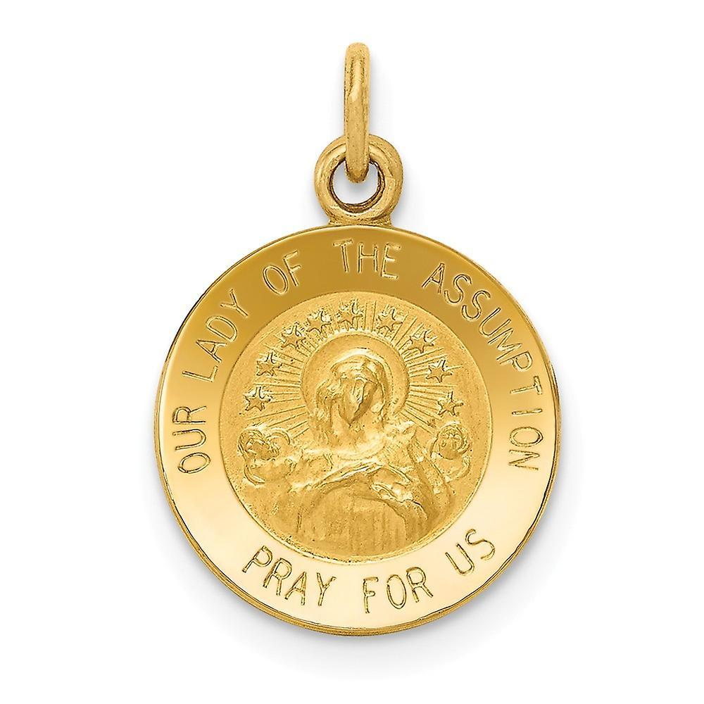 JewelryWeb 14k Yellow Gold Solid Satin Flat back Engravable Polished back Our Lady of Assumption Medal Charm Pendant Necklace Measu