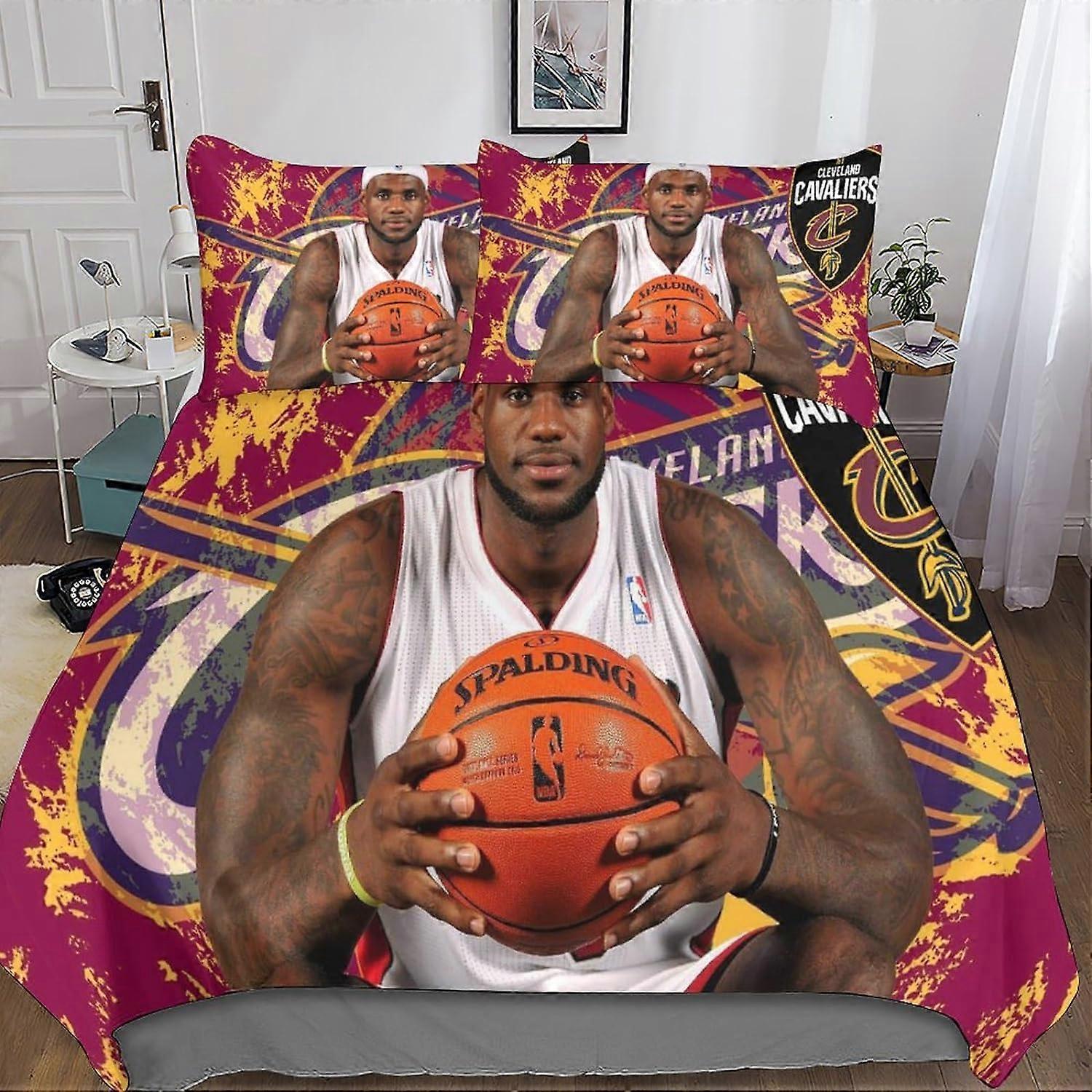 Kerota LeBron James Duvet Cover 3 Pieces, 3D Bedding Set with Zipper Closure Microfiber LBJ NBA Bedding Set with Pillowcase for Adults and Children...