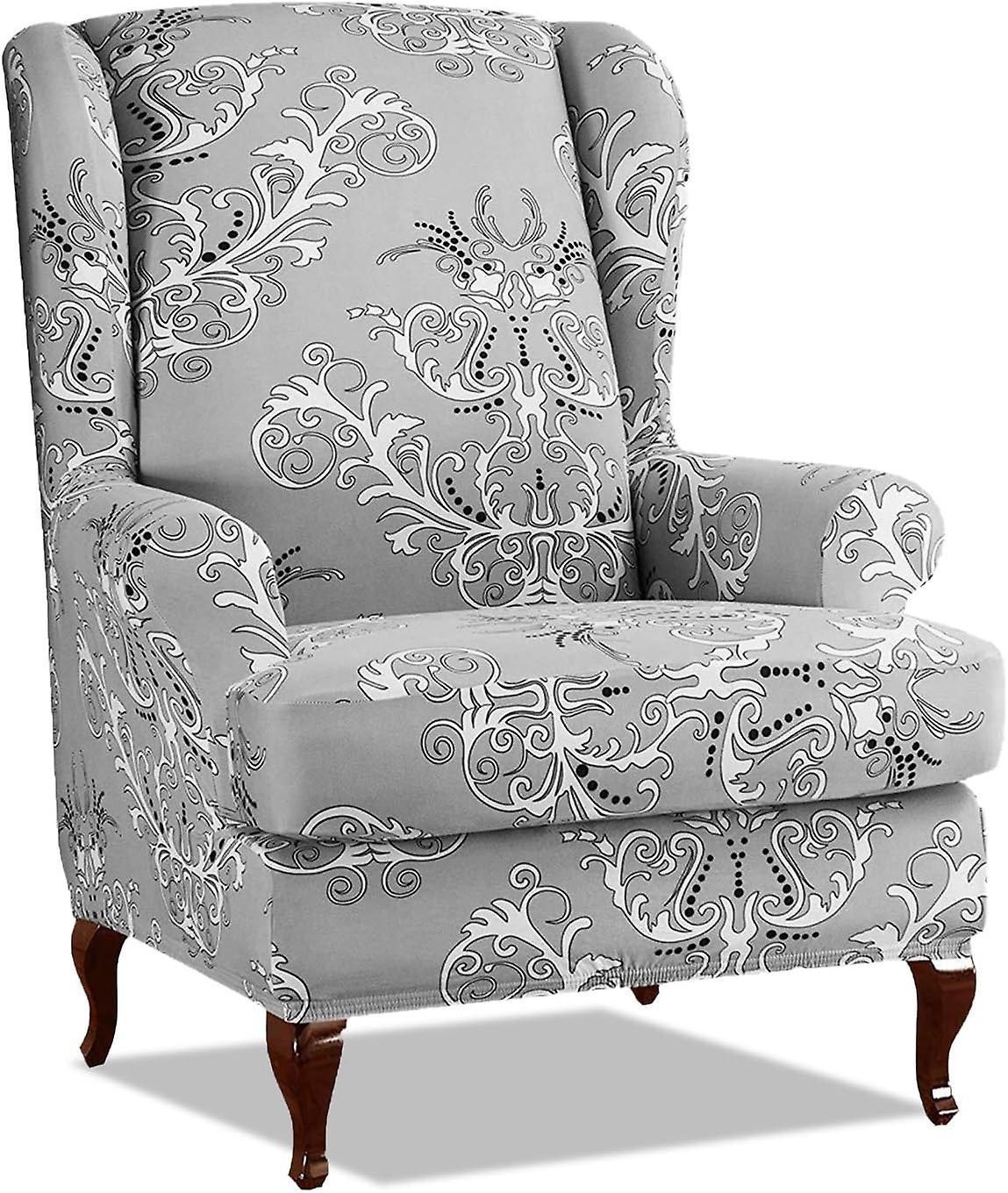 Kensty Wingback Armchair Slipcover Set Of 2 Sofa Slipcovers Stretch Armchair Slipcover Elastic Armchair Cover Protector For Chair Gray