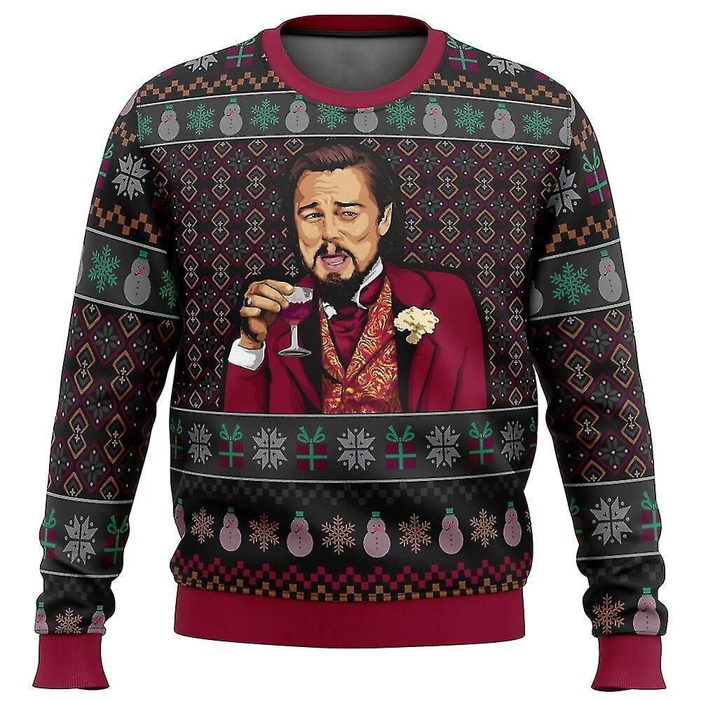 Snxijv New Laughing Leo Dicaprio Meme Ugly Christmas Sweater Gift Santa Claus Pullover Men 3d Sweatshirt And Top fast M