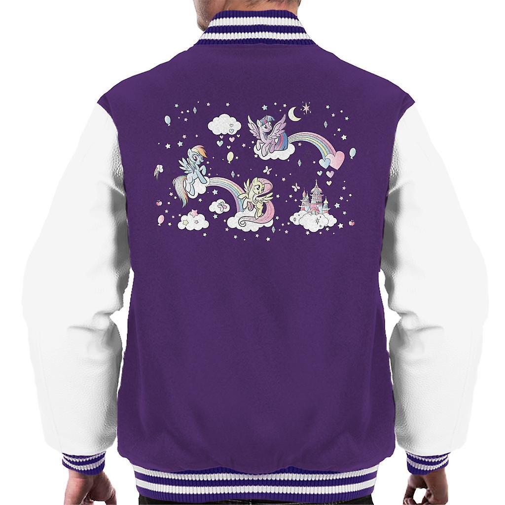 My Little Pony Squad On Fluffy Clouds Men's Varsity Jacket Purple/White Small