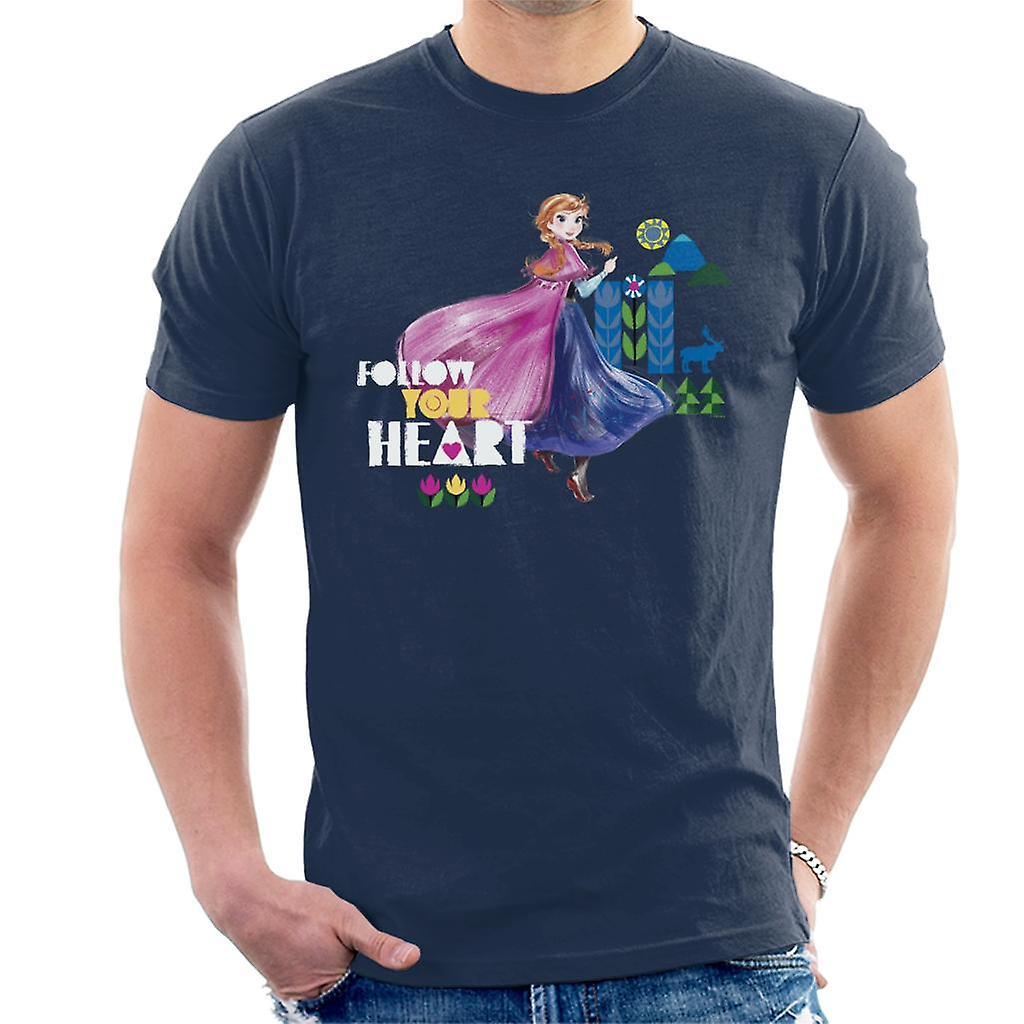 Disney Frozen Anna Follow Your Heart Men's T-Shirt Navy Blue XX-Large