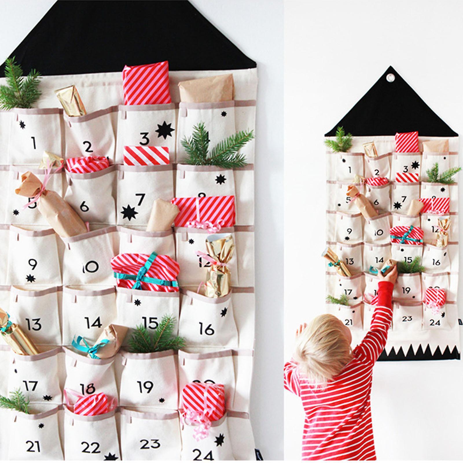 Baodan 24 Pockets Fabric Christmas Calendar To Hang Christmas Ornaments AS SHOWN