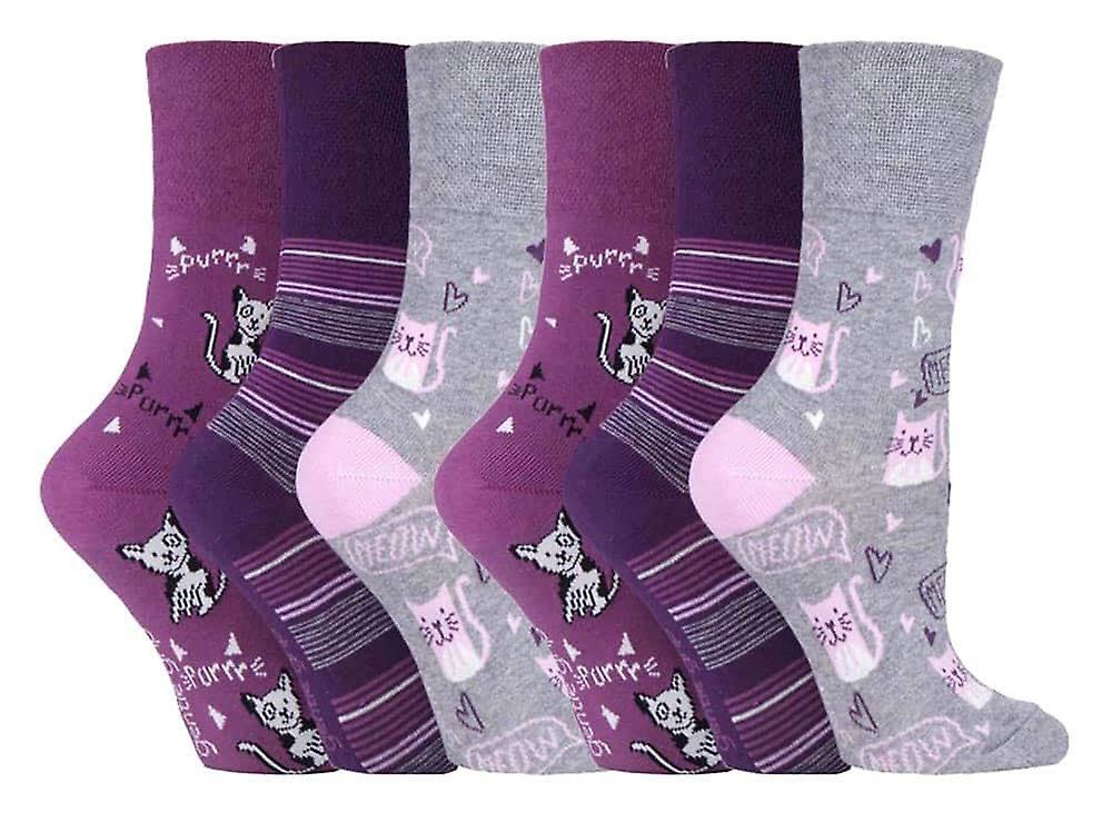 6 Pk ladies gentle grip non elastic socks 4-8 uk Grey / purple