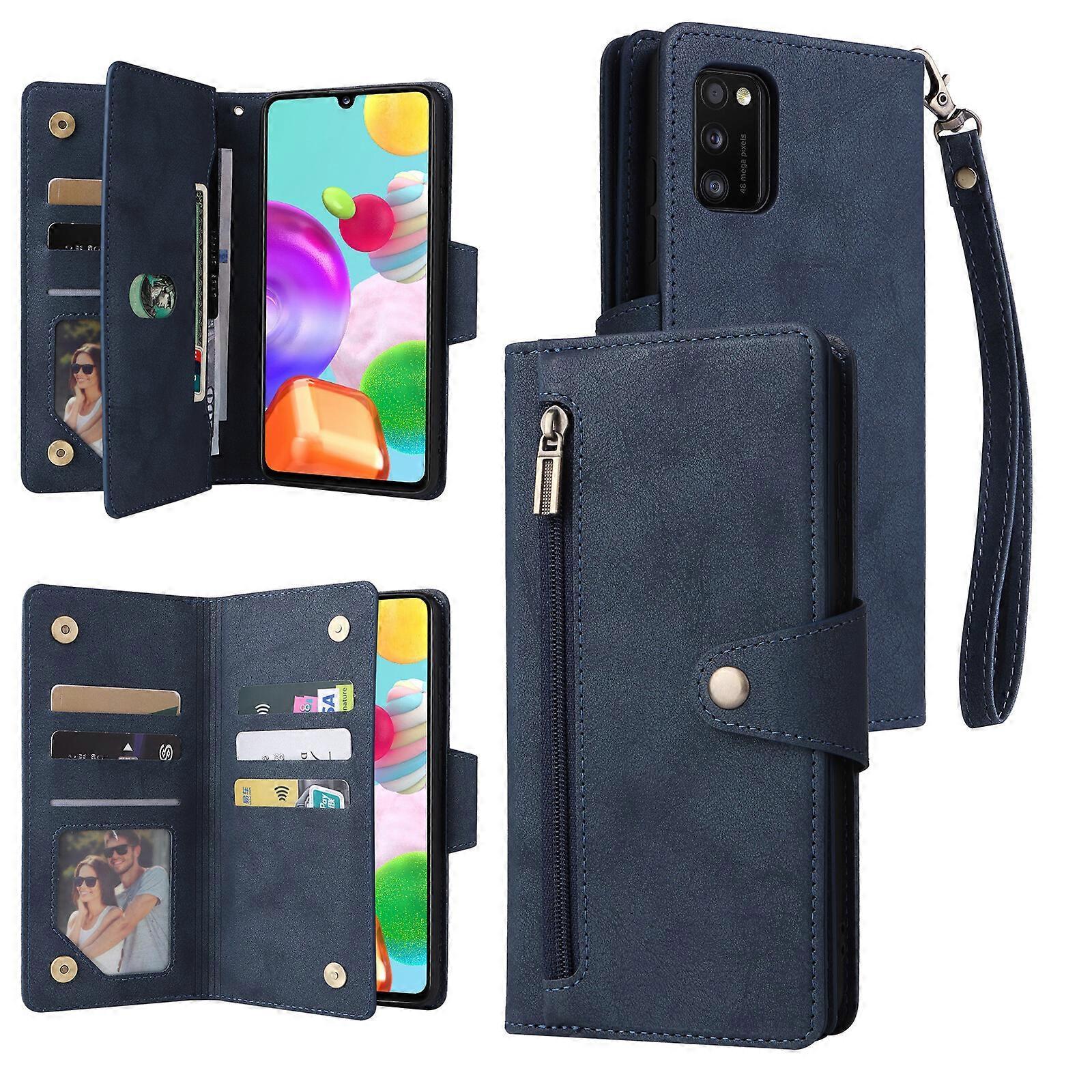 Gangxun Case for Samsung Galaxy A41 Magnetic Leather Zipper Wallet Cover Card Holder Compatible with Samsung Galaxy A41 Case Blue