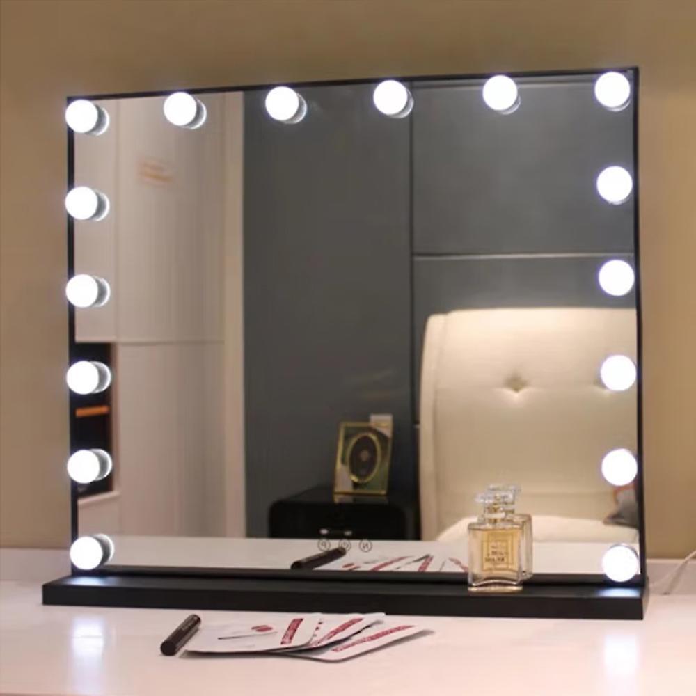 Living And Home Livingandhome Hollywood Vanity Mirror Black Metal Framed Hollywood Mirror with LED Lights 62x52cm