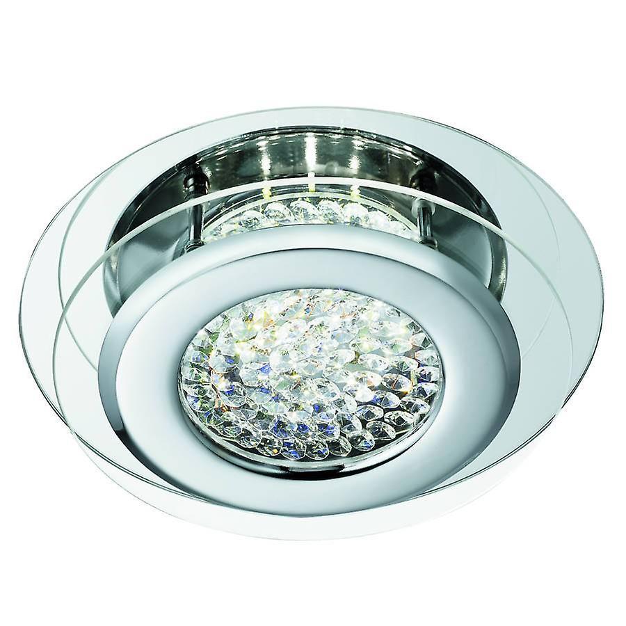 Searchlight Lighting Vesta LED Round Flush Ceiling Light Chrome with Crystal Glass Centre