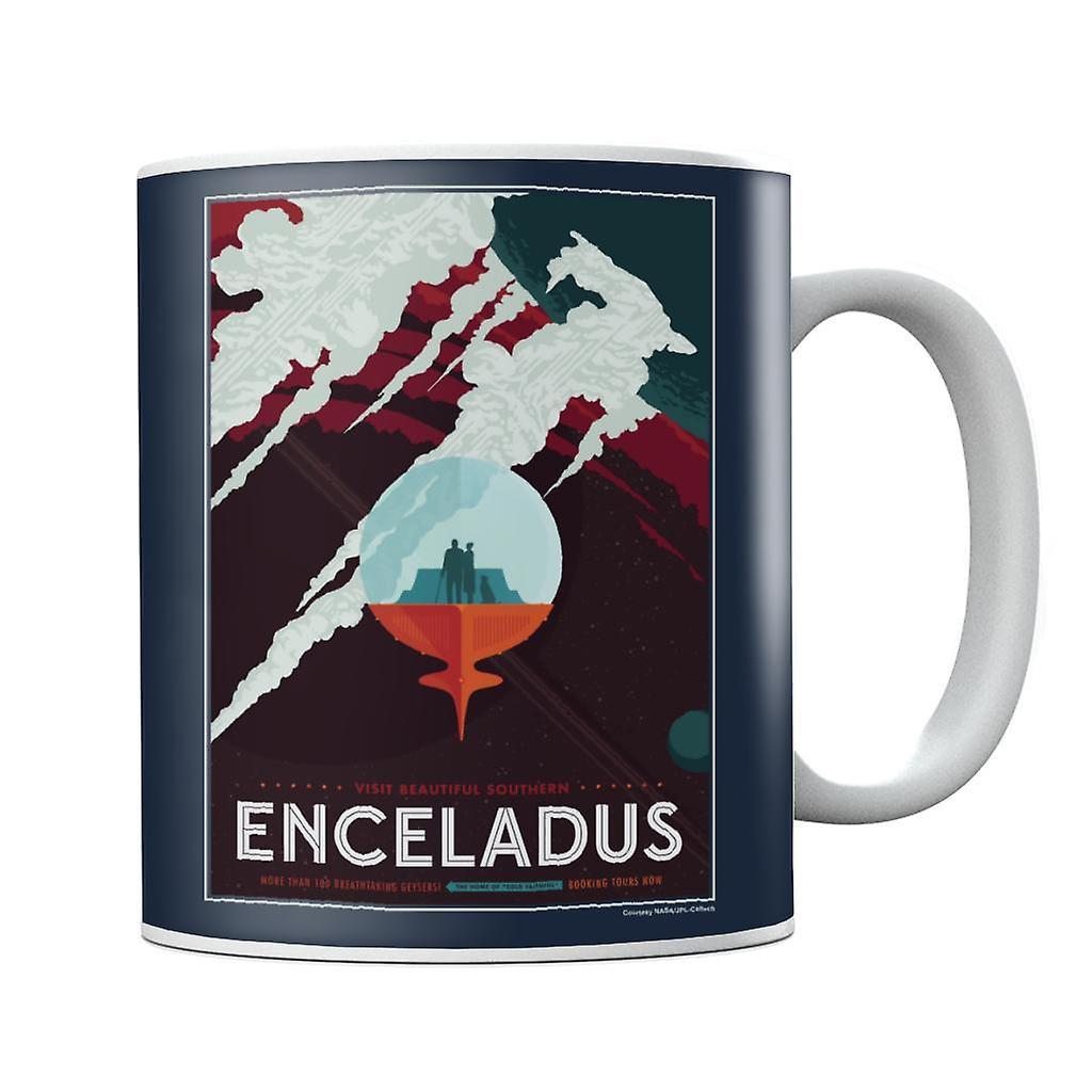 NASA Enceladus Interplanetary Travel Poster Mug Navy Blue 10oz