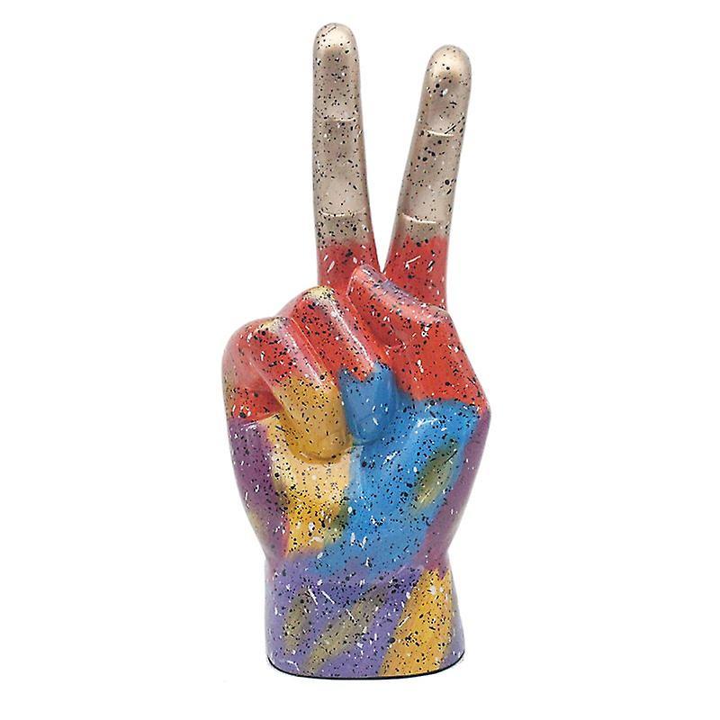 Lesser & Pavey Figurine Hand Peace Sign Ornament Rainbow Gold Glitter Art Home Display - Large Multicoloured 12 x 10 x 27 cm