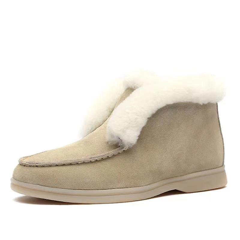 El Contente Ankle Fur Warm Slip-on Cow Suede Leather Shoes For Women Beige 37